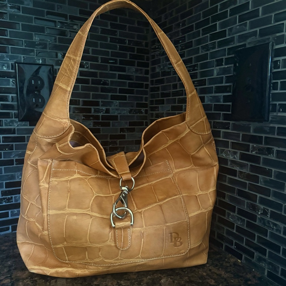Dooney & Bourke Tan Croco Embossed Leather Hobo Bag